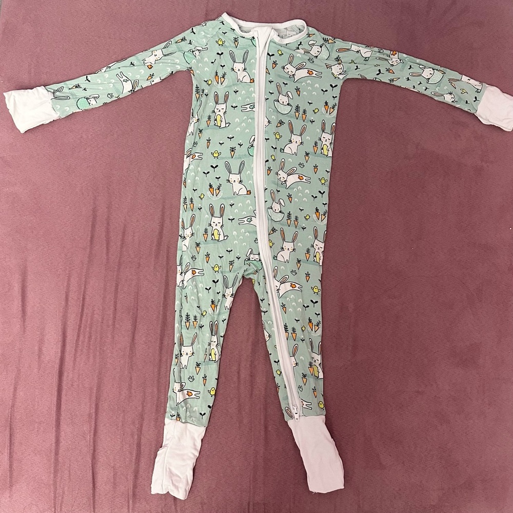 OG Little Sleepies LS Limited Edition Easter Mint Bunnies 12-18M Bamboo Zippy